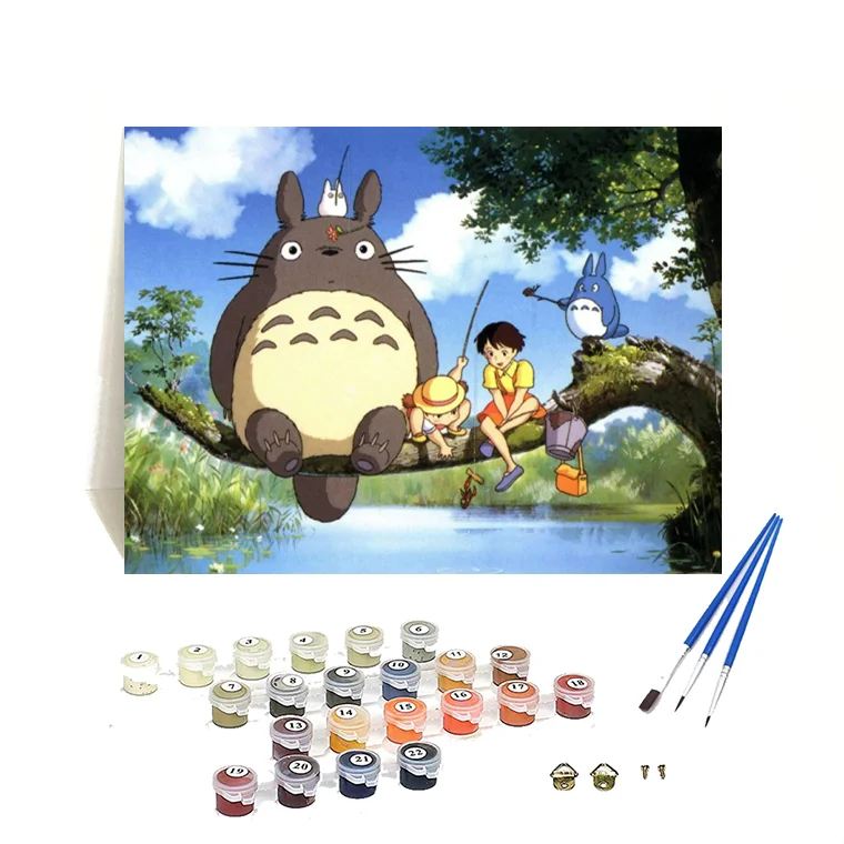 Drofe TZ1342 Cartoon animation pictures DIY totoro oil painting by number kits on canvas for kids wholesale