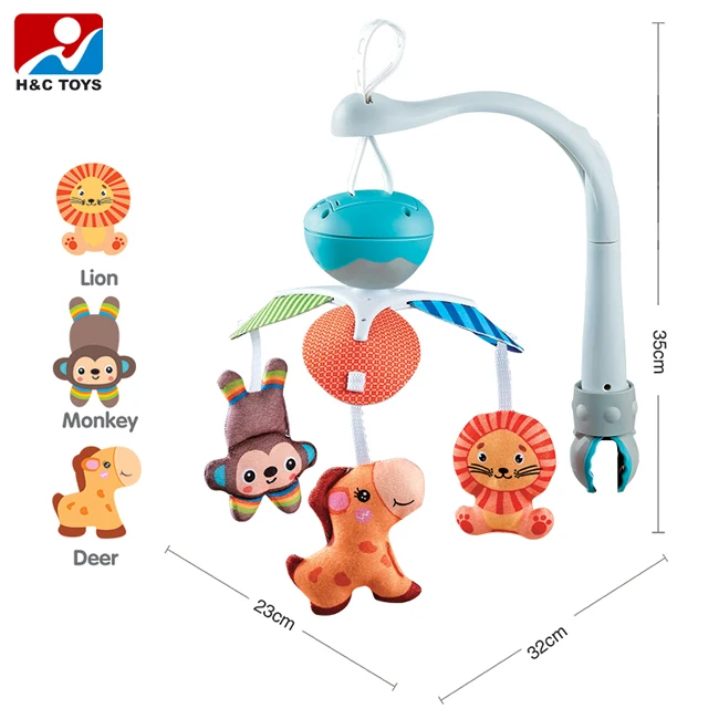 Infant soft cotton cartoon animal hanging toys sleeping bedside bell toy baby crib mobile with music