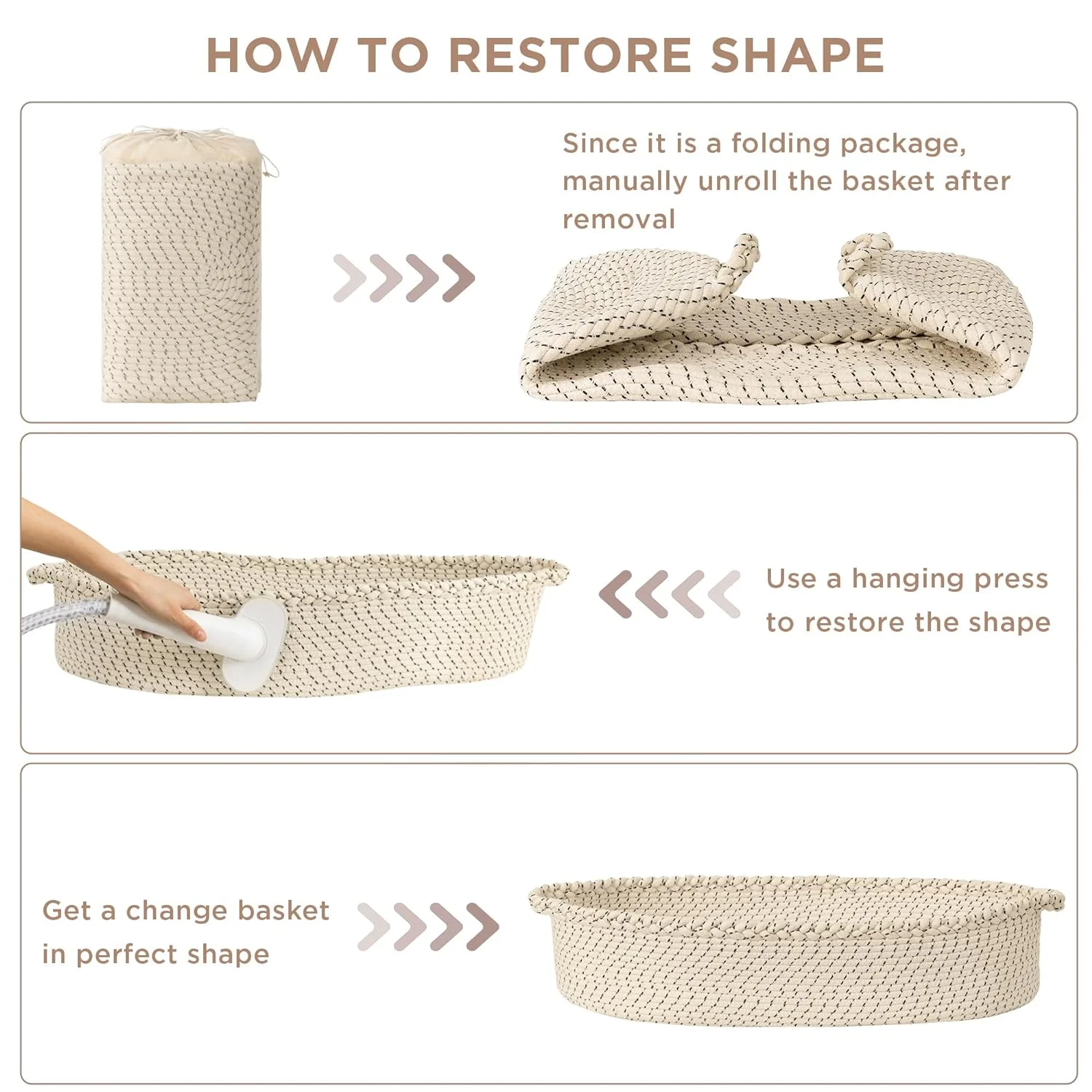 Unisex Beige Baby Cotton Rope Moses Basket for Newborn with Foam Pad Waterproof Cover