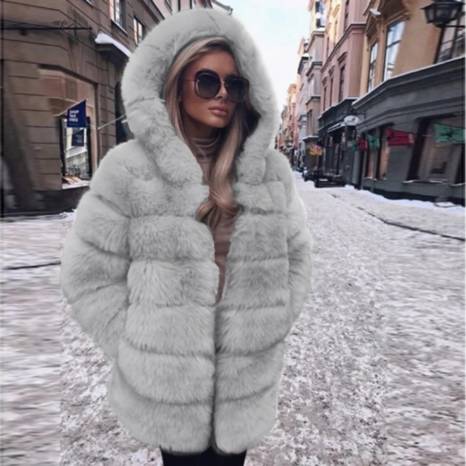 2020 New Arrival Wholesale Winter Warm Whole Skin Luxury Fake Fox Fur Coat Long Style Women Faux Fur Coats Jacket with Hooded