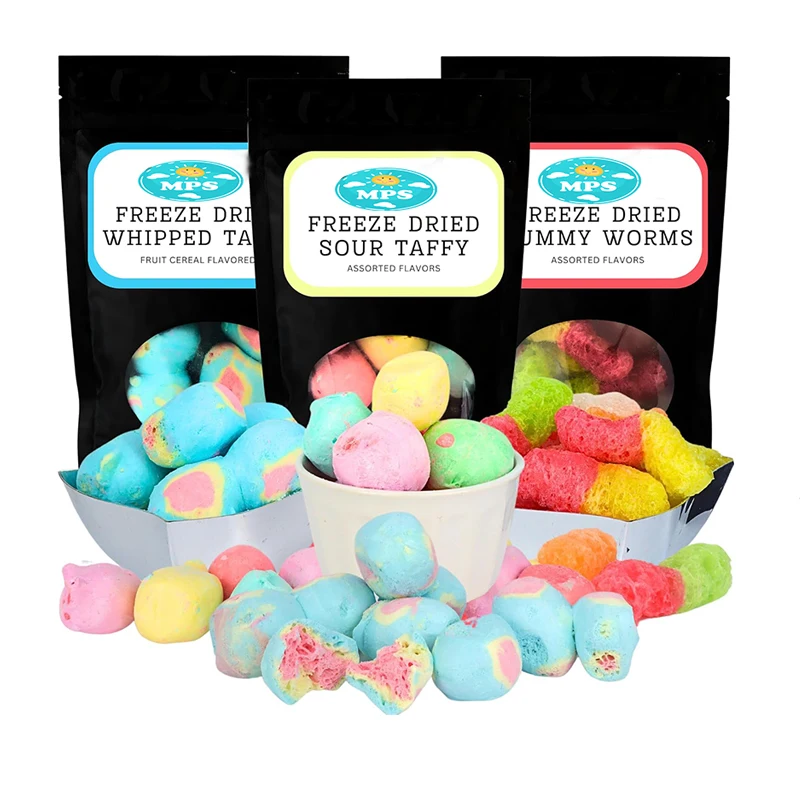 Freeze Dried Candy Assortment Gummy Worms Premium Salt Water Taffy Fruit Flavors Chewy Freeze Dried Candy Sweets