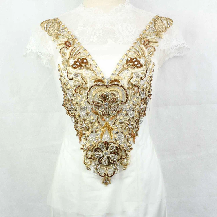 
Handmade Crystal Beaded Bodice Appliques Rhinestone 3D Flower Bodice Patch 