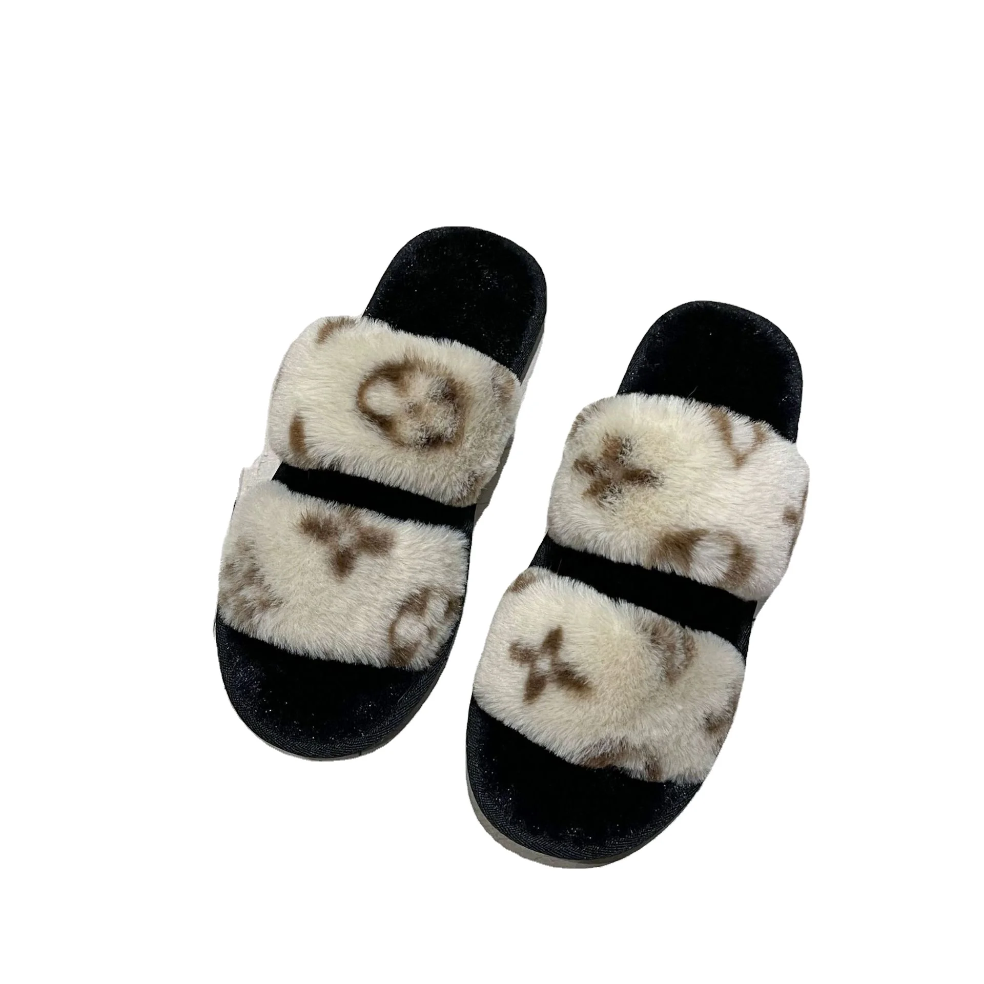 2024 New Imitation Rabbit Fur Slippers For Women Home Warm Furry Flat Open Cotton Slippers