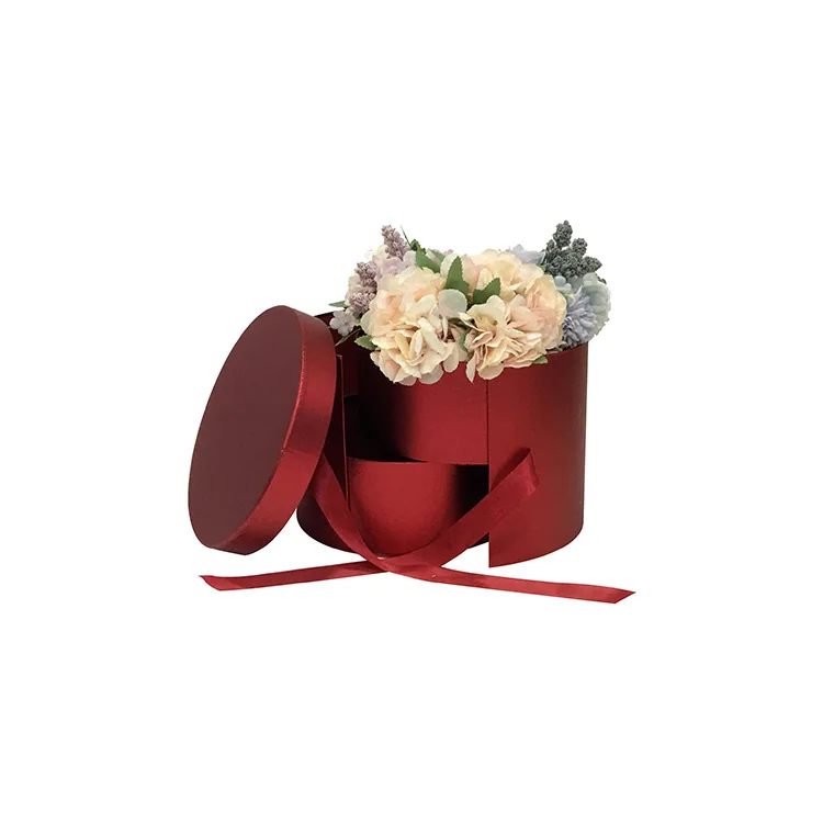 Metal texture small MOQ 2 layers luxury round flower gift box wholesale