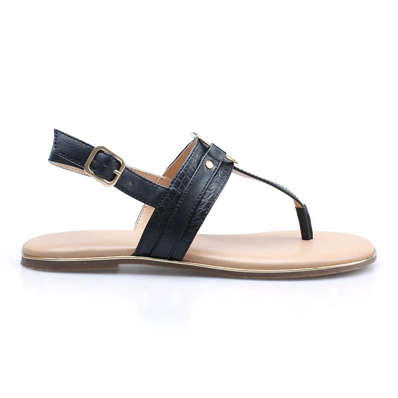 2023 The women fashion fancy slip on T strap soft insole buckle elastic flat sandal shoes