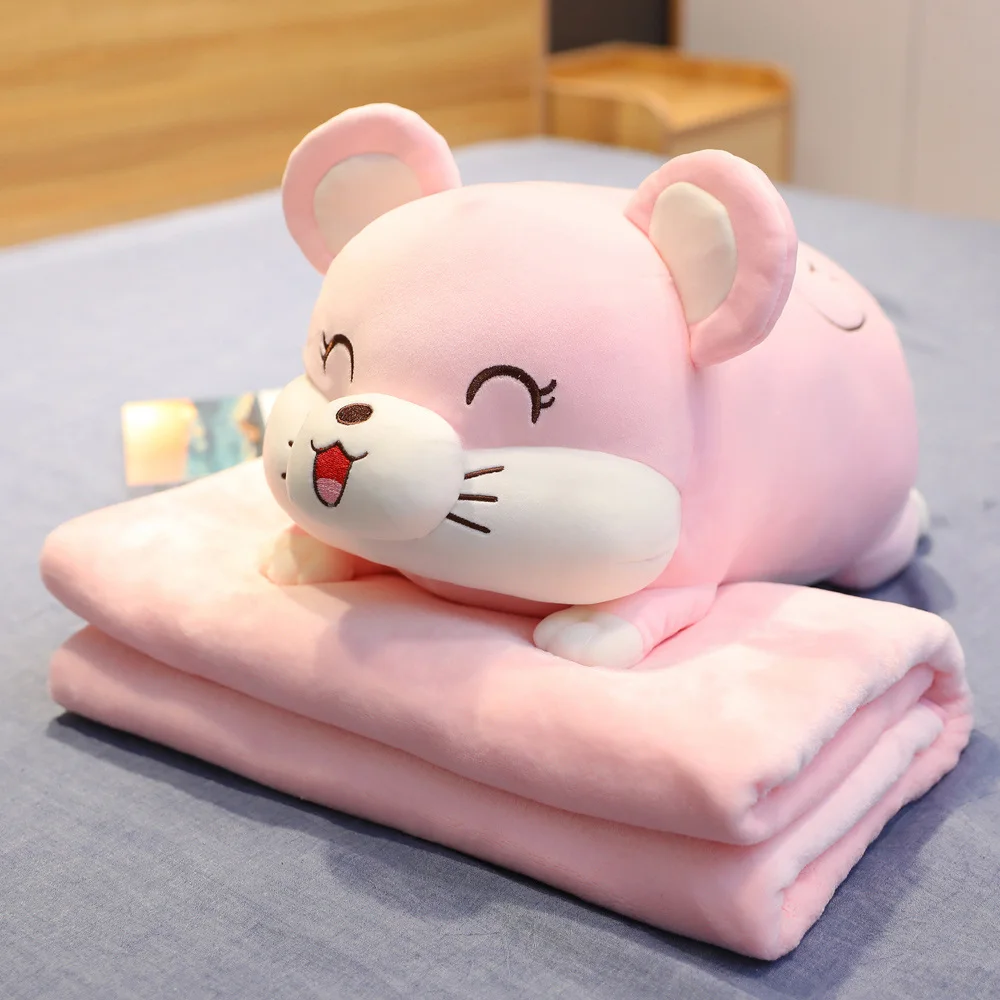 Симпатичная игрушка-подушка в виде Свиньи/хомяка/кошки с одеялом, домашняя и офисная теплая мягкая плюшевая игрушка для сна, подарок на день рождения для девочки