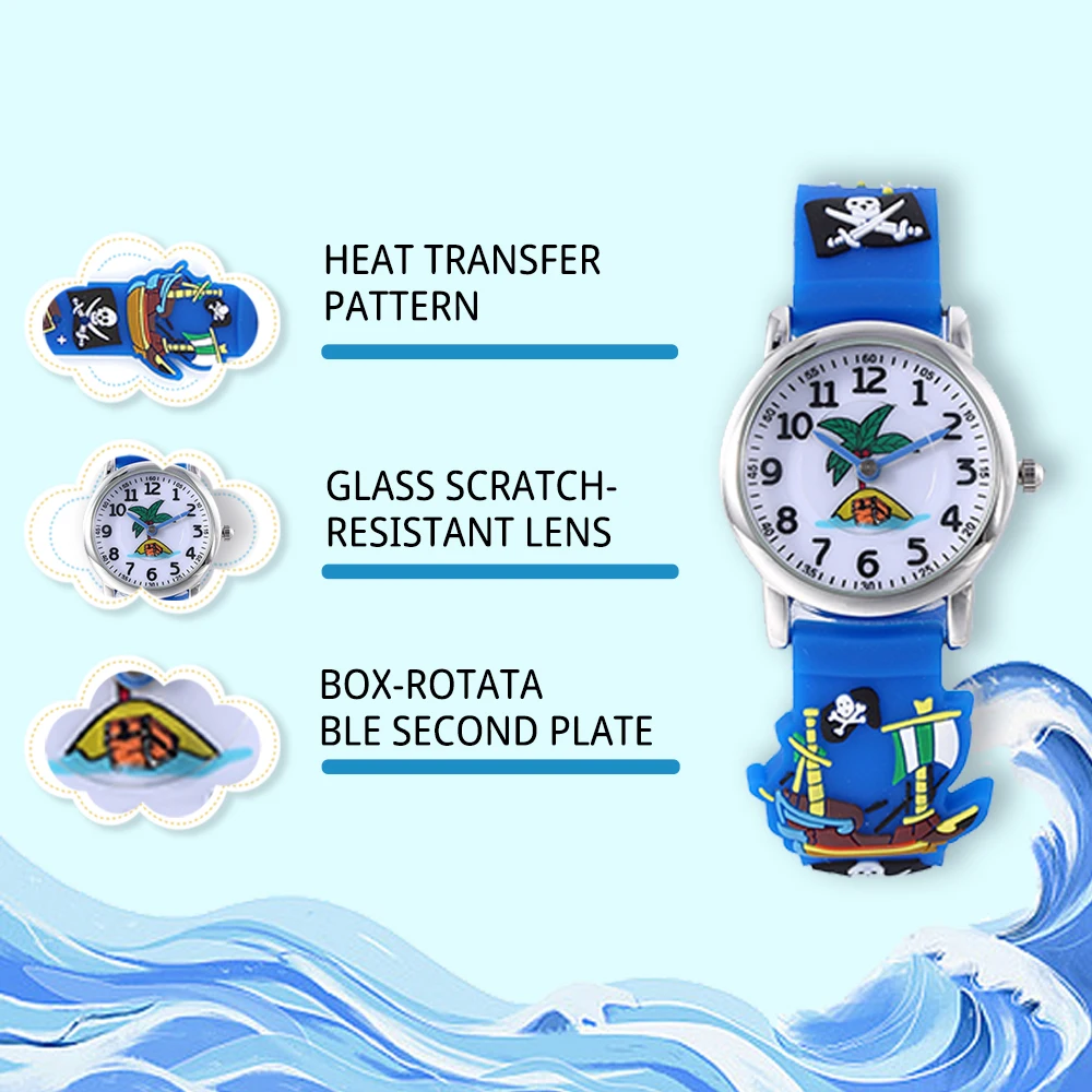 Jnew Bling Brand factory Pirate ship kids character analog watch silicone watch Band simple watch for kids