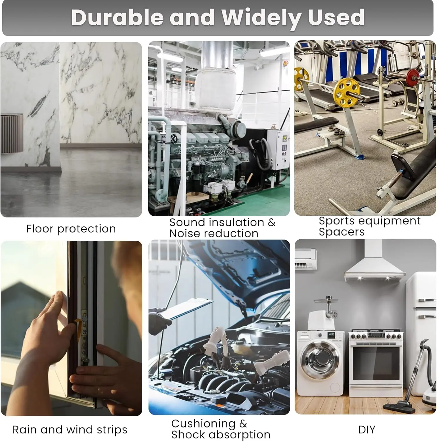 Adhesive rubber sheet 1mm Solid Rubber Strips Self Stick Black Neoprene Rolls Perfect for DIY Insulation Cushion Gasket, Sealing