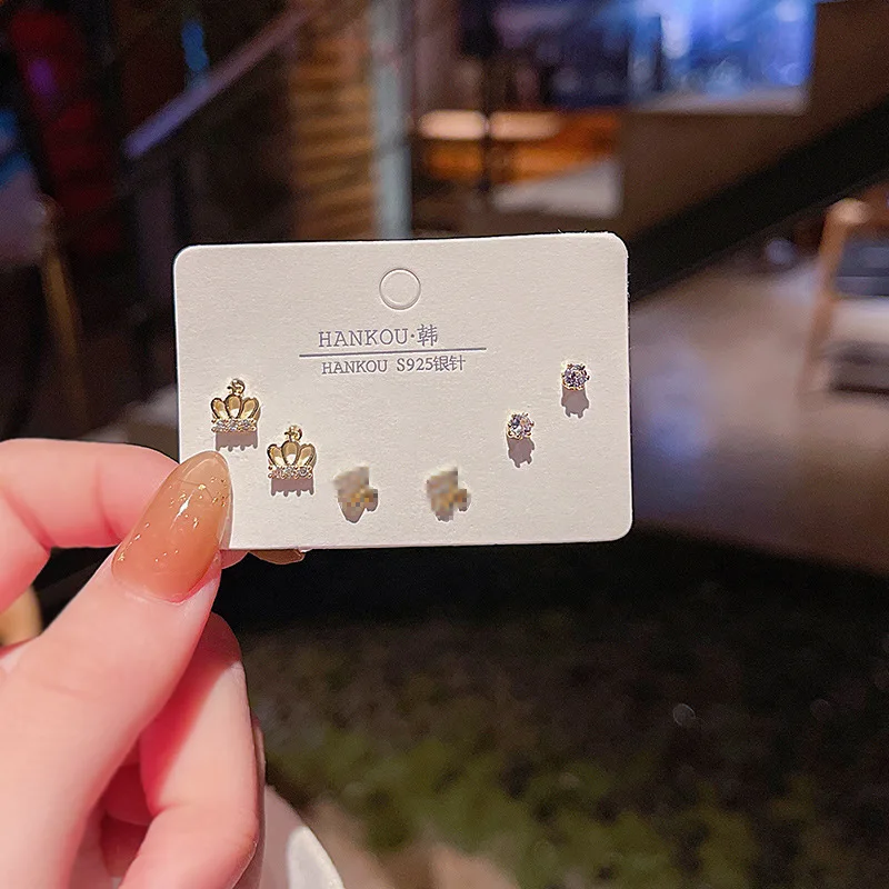 New Style Silver Needle Stud Earrings Set For  Girls Simple Cute Exquisite Mini Earrings Jewelry Gift Wholesale Direct Sales