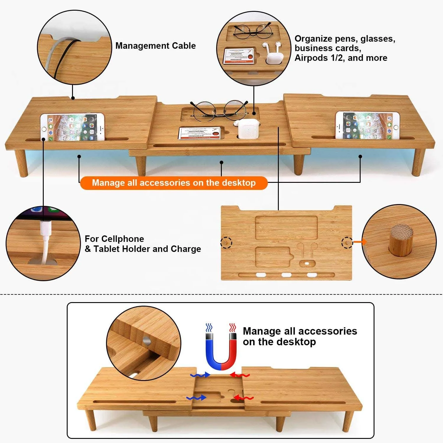 Wooden Adjustable Laptop Stand Monitor Stand Wood Computer Riser Bamboo Wooden Monitor Stand Riser adjustable