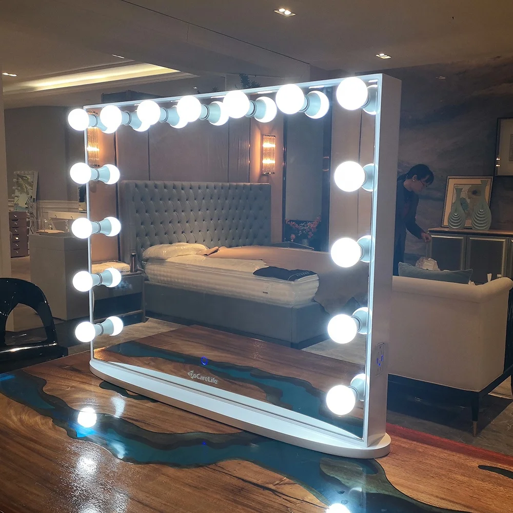 В наличии! Docarelife роскошное деревянное бескаркасное косметическое зеркало для макияжа голливудское зеркало с светильник светодио дный лампочки