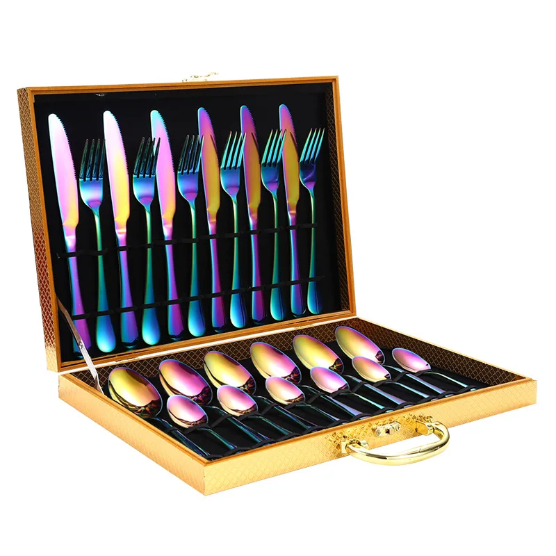 24pcs Set 1010  Stainless Steel Portable Dinnerware Sets Spoon Fork Knife Tableware Gift Set
