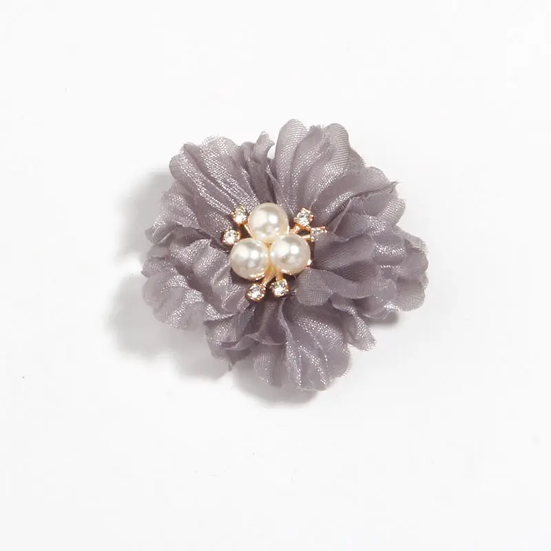 5cm 2inch Shiny Chiffon Fabric Artificial with Pearl Beads for Wedding Dress Brooch Decor Headwear Accessories