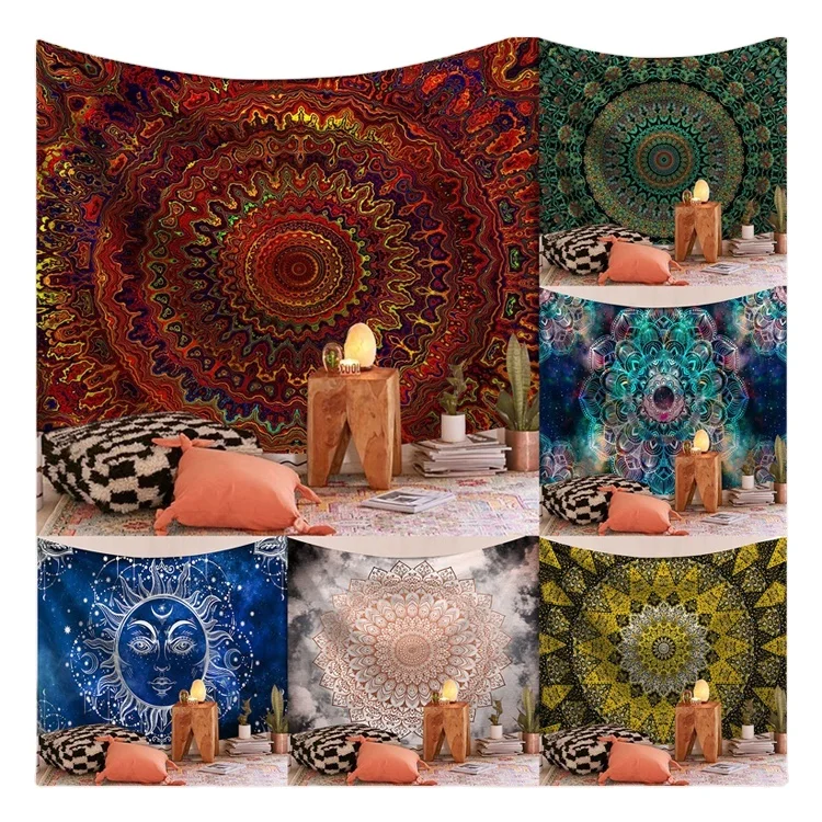 Customized 2021 hot sale Factory decorative Digital Printed hippie bohemian trippy large mandala tapestry wall hanging