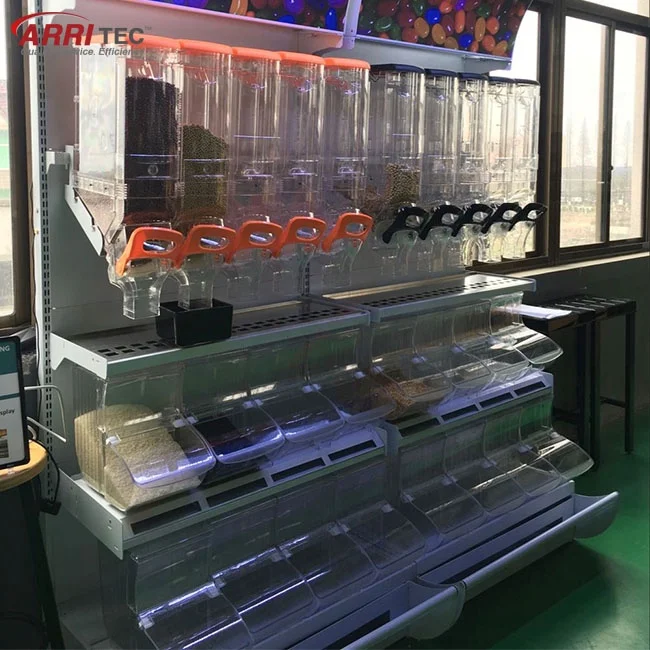 Wholesale High Quality Custom Plastic Food Grain Cereal Gravity Dispenser Bin Wall Mounted Candy Dispenser