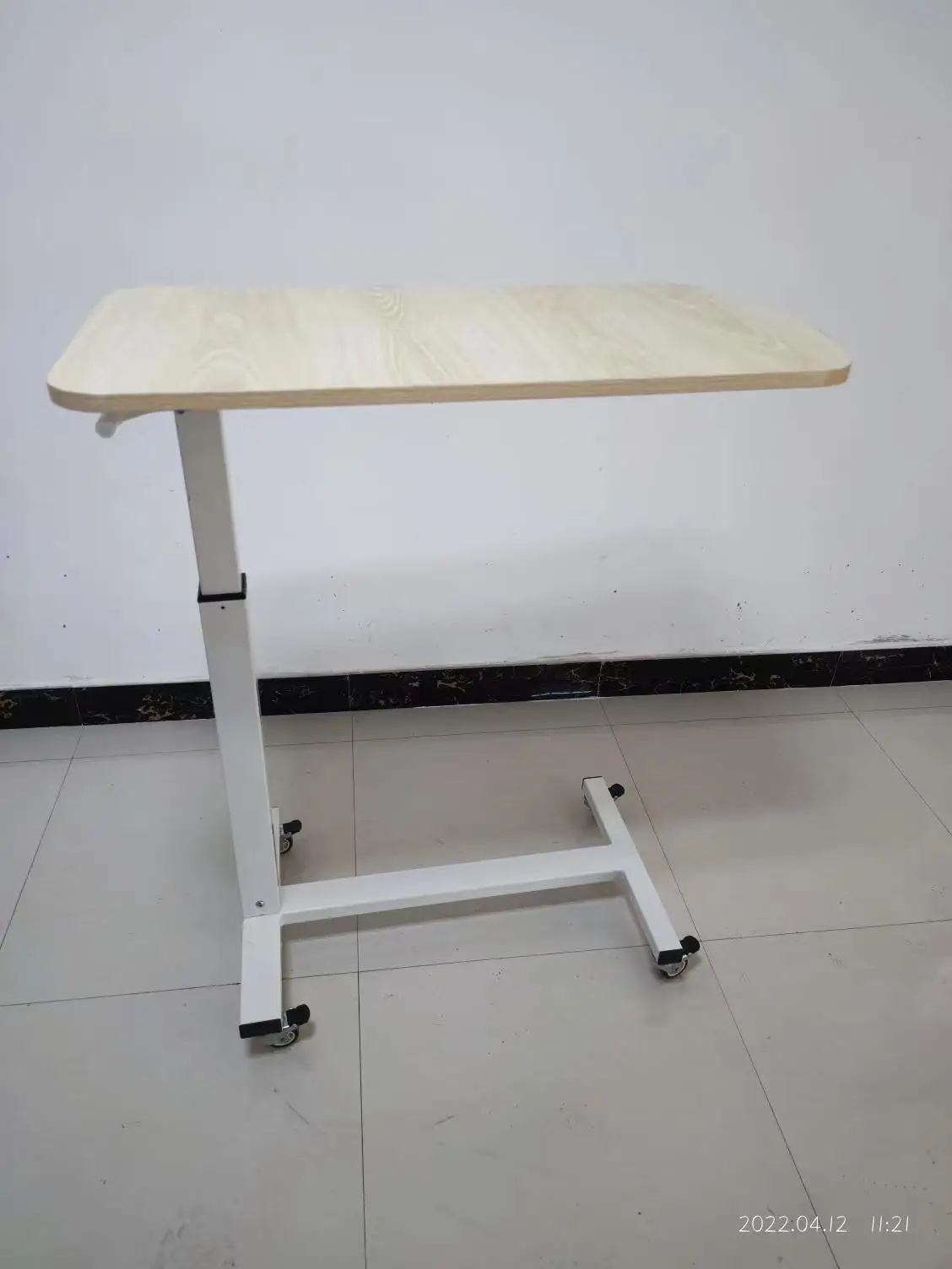 Movable wooden medical overbed dinning table for medical chair