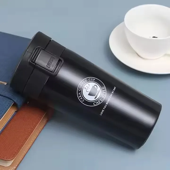 380ML 500ML Stainless Steel 304 Vacuum Double-Layer Thermos Cups Bounce Portable Coffee Cup Flip Lid Coffee Mug