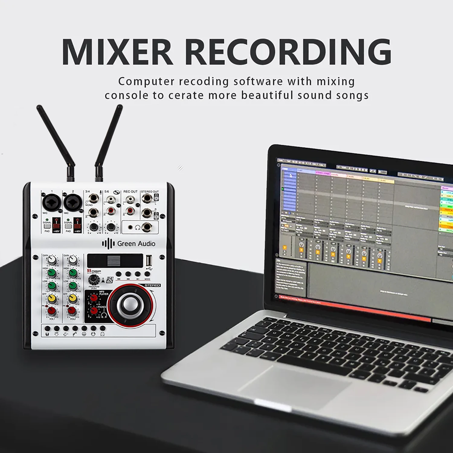 GAX-G06 Professional Console MP3 Computer Input Built-in 99 Reverb Effect 6 Channel Digital Audio Mixer with Microphones