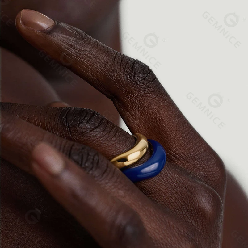 Gemnel 2024 new arrivals 925 silver rhodium plated chunky dome figure enamel band rings