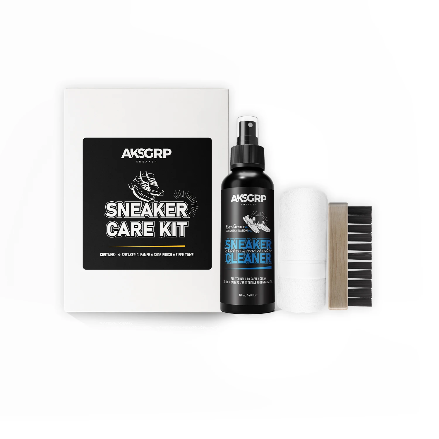 AKSGRP high quality custom sneaker cleaning shoe with brush cleaner 3in1 shoe care kit in oem box shoe cleaner