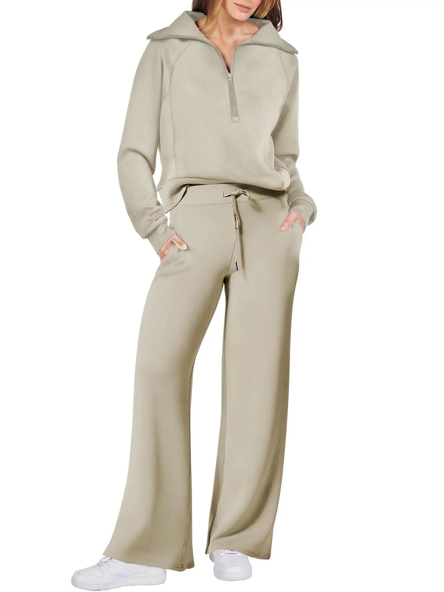 Loungewear Sets Quarter Zip Pullover Sweatshirts with Wide Leg Sweatpants Womens 2 Piece Sweatsuits