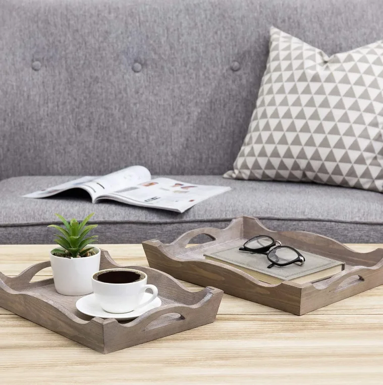 High Quality Vintage white wash wooden decorative trays breakfast tray