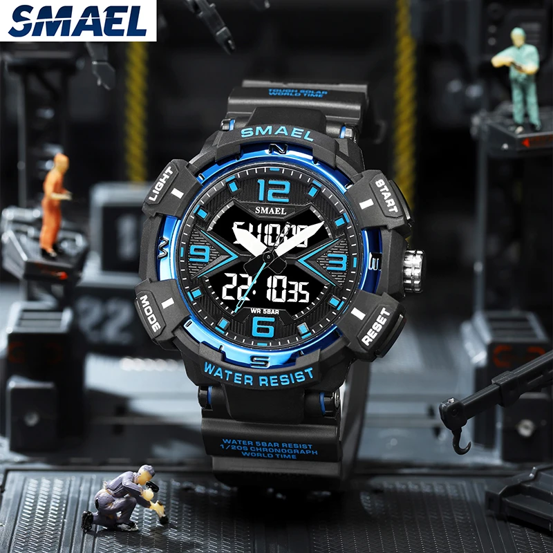 SMAEL 8076 Japan Movement LED Display Sport OEM Watches Custom Logo Men Wrist Waterproof Reloj Digital Watches for men
