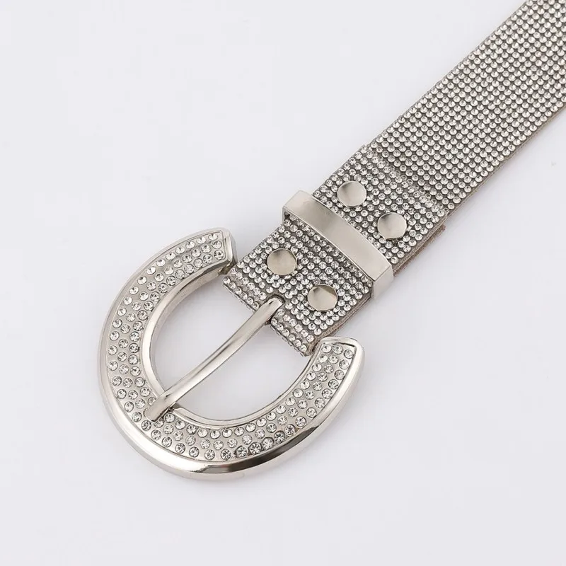 2023 Оптовая Продажа Модный Повседневный Белый Шипованный ремень со стразами Блестящий Пользовательский логотип ремень со стразами