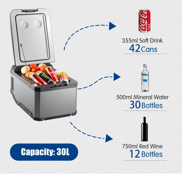 Anti Shock Design 12V Road freezer 30L Compressor Refriger Car Fridge for Trucks Outdoor Vehicle