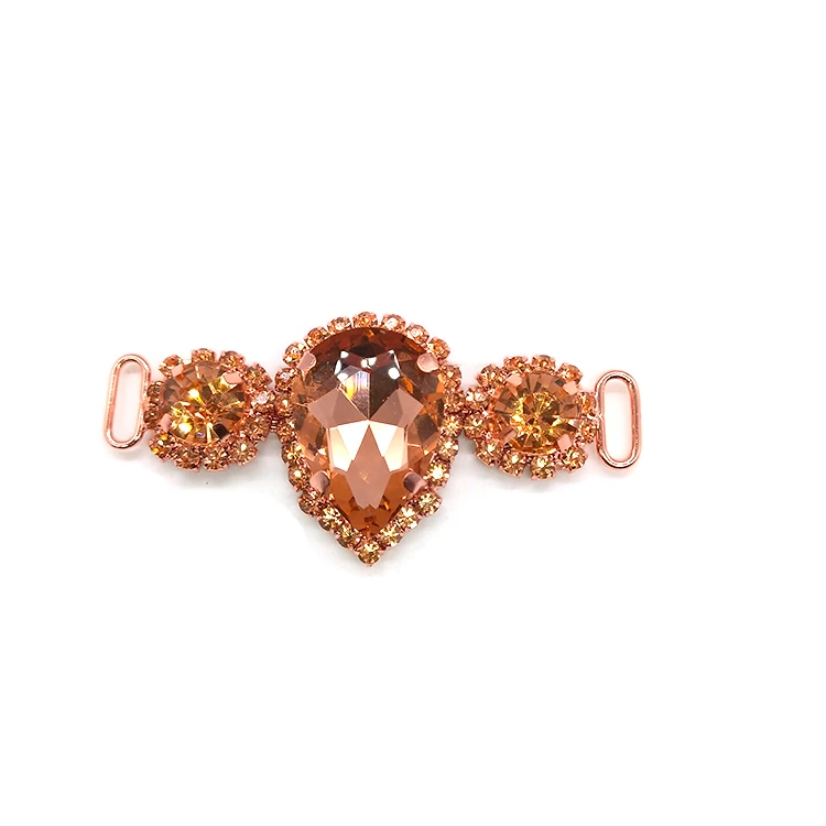 Factory Wholesale Fashion Glass Bra Buckle Rose Gold Alloy Light Peach Rhinestone Bikini Connector For Women Swimsuit Decoration
