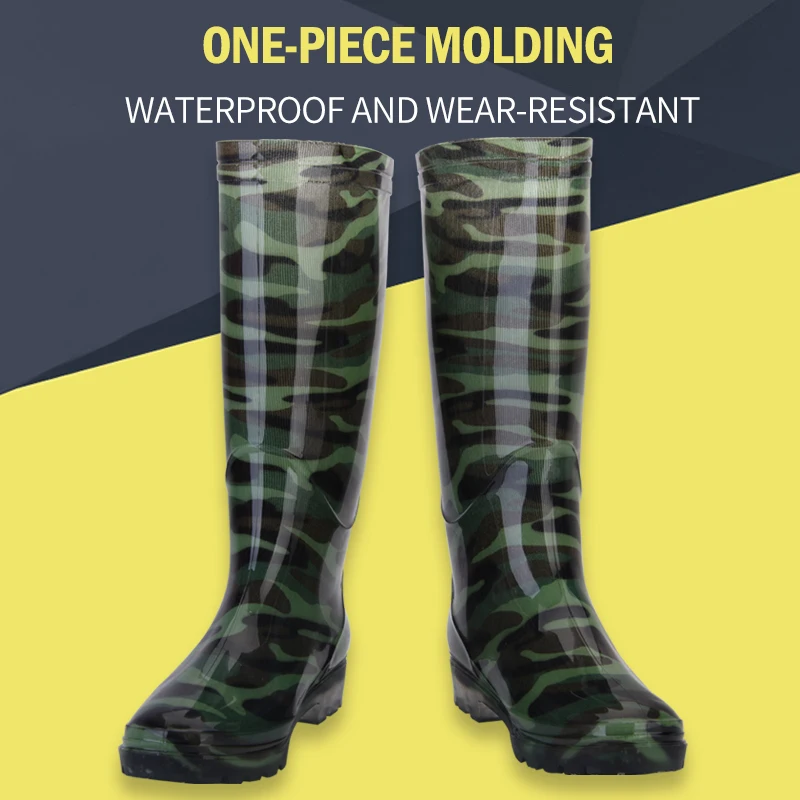 Colorful Waterproof Long Rain Boots Outdoor Industrial PVC High Tube Rain Boots Safety PVC Camouflage Rain Boots
