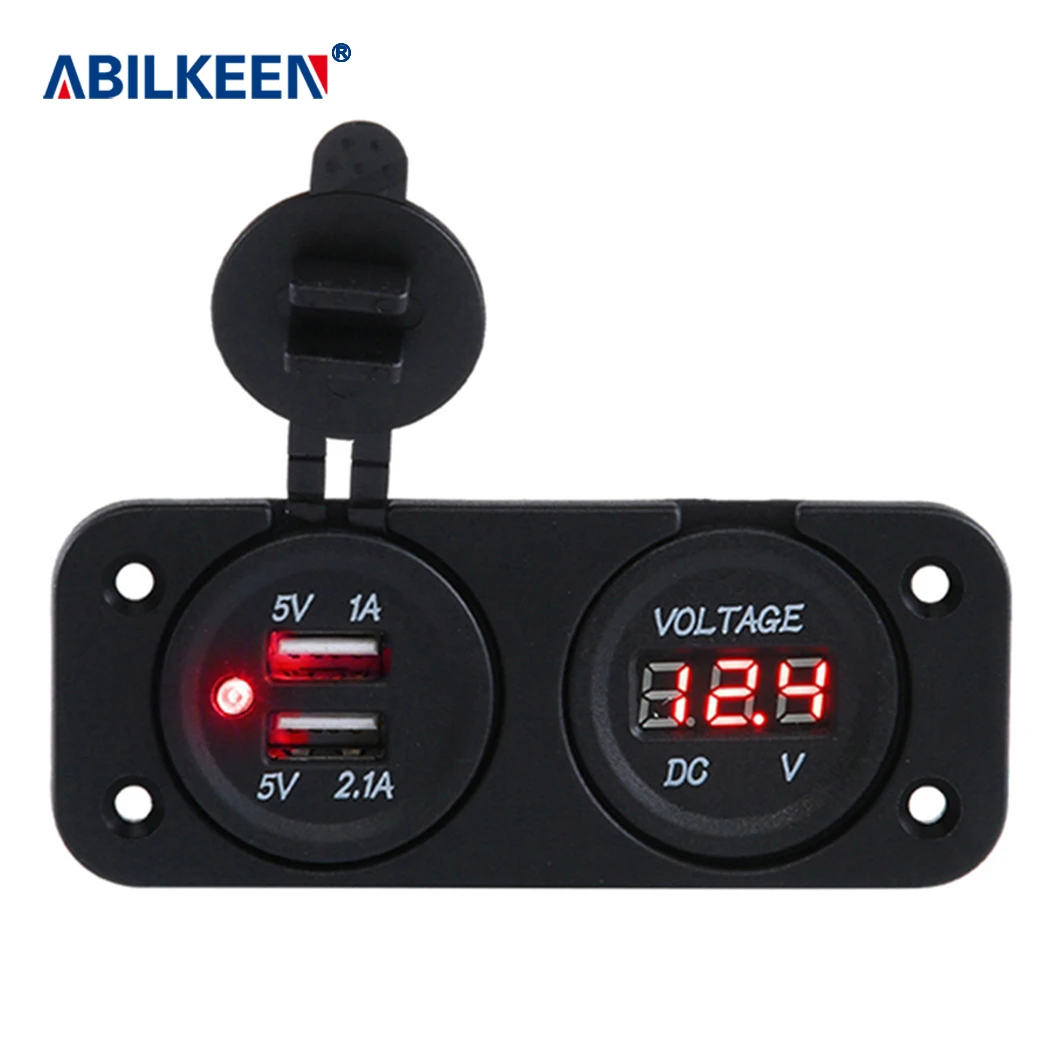 2 port Motorcycle Motorbike Car Charger Led Digital Voltmeter Socket usb charger for car usb outlet 12v usb charger for toyota