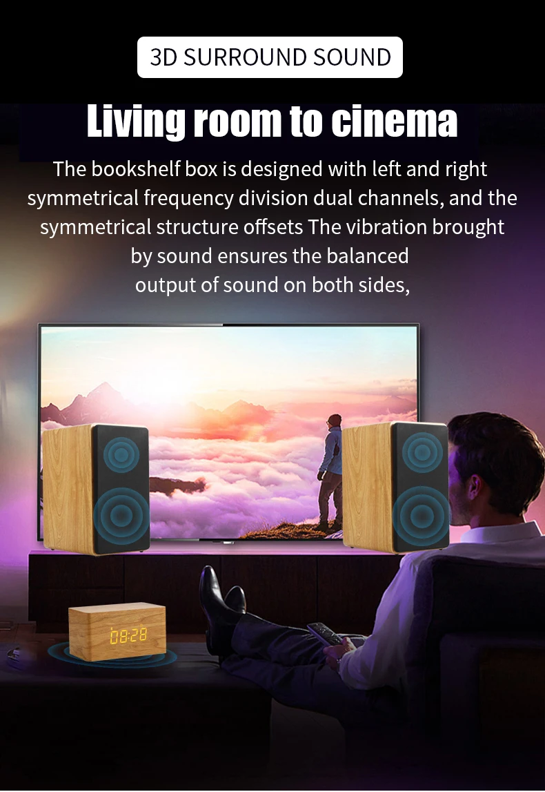 Wooden TV SoundBar Bluetooth Speaker Home Theater System 3D Surround Sound Bar Subwoofer Audio Remote Control Wall Mountable