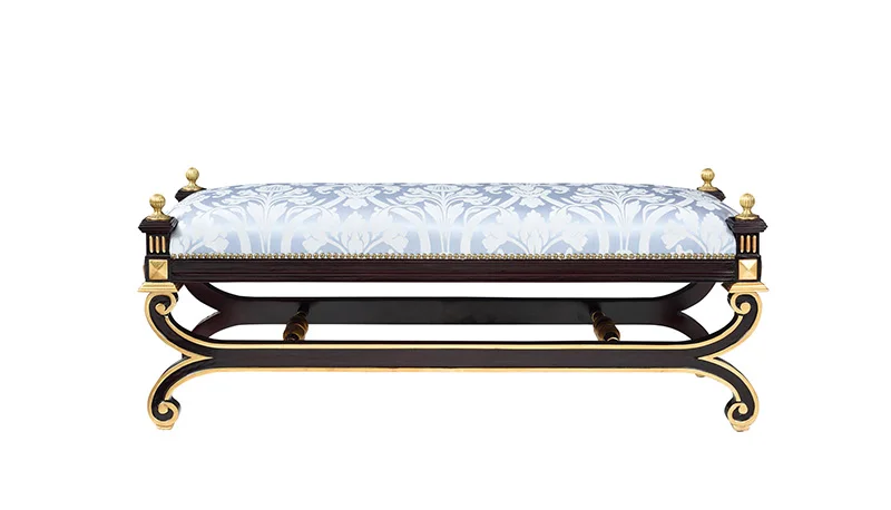 Baroque style silk Bed Side silk  Stools, antique Bed End Stool bottom cross bench