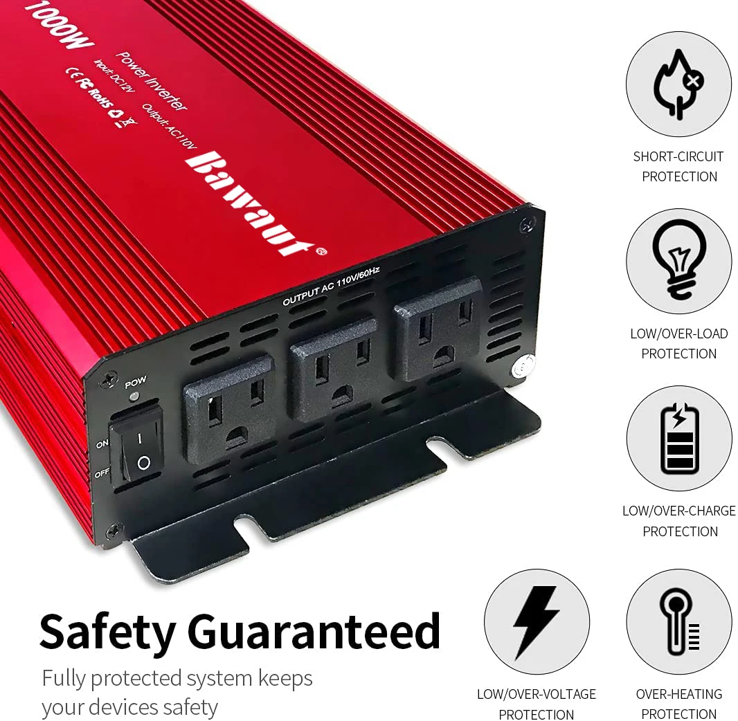 Power Inverter 1000W Modified Sine Wave 12V DC To 110V 220V AC Converter With AC USB Output For Car