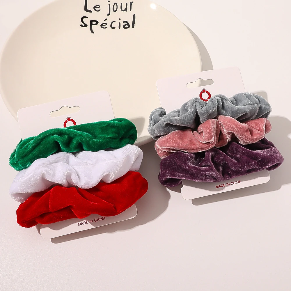 3Pcs/Set solid color pleuche hair ring Korean girls buns scrunchy hair band Fashion curly soft children hair ties accessories