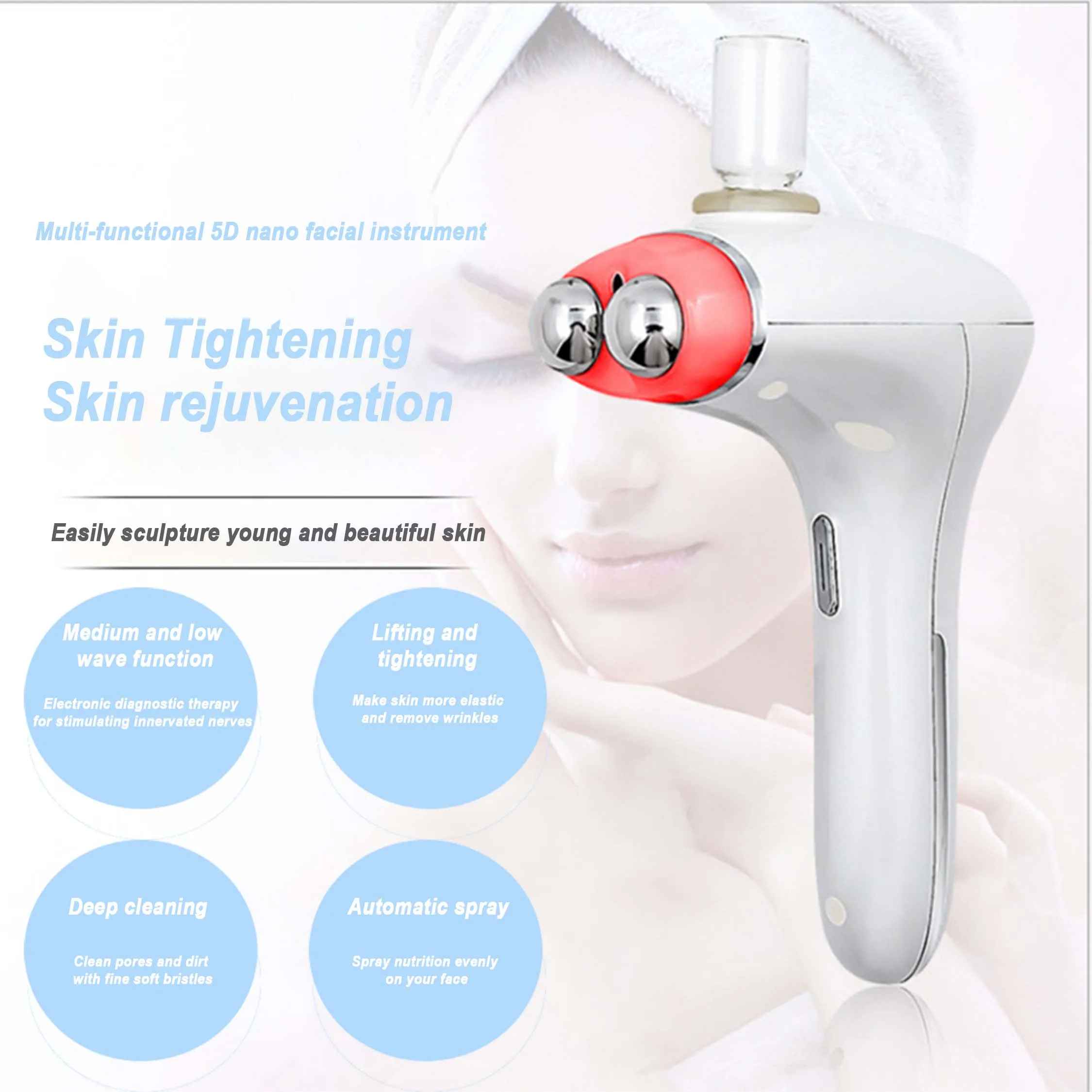 Face Care Hydra Beauty Facial Nano Sprayer Led Red Light Therapy EMS Massage Products Oxygen Injection Machine
