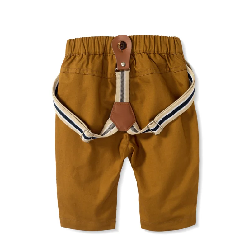 Custom OEM ODM Spring 2023 Baby Clothing Sets Print Shirt Baby Rompers Infant Baby Boy Outfit Clothes Suspenders Suit Hat Bow