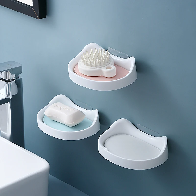 New Cat Soap Box Shelf Wall-Mounted Double-Layer Plastic Dishes Small Box Soap Holder Wall Mounted Bathroom Accessories Soap Box
