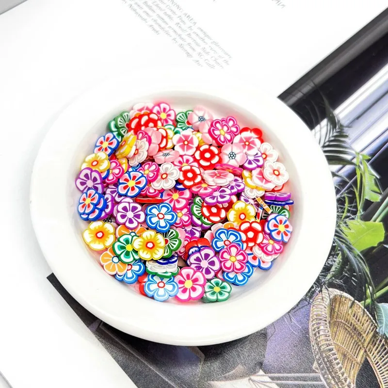 100pcs/bag fruit animal flower Soft heart plum blossom slices slime filling crystal Polymer clay confetti