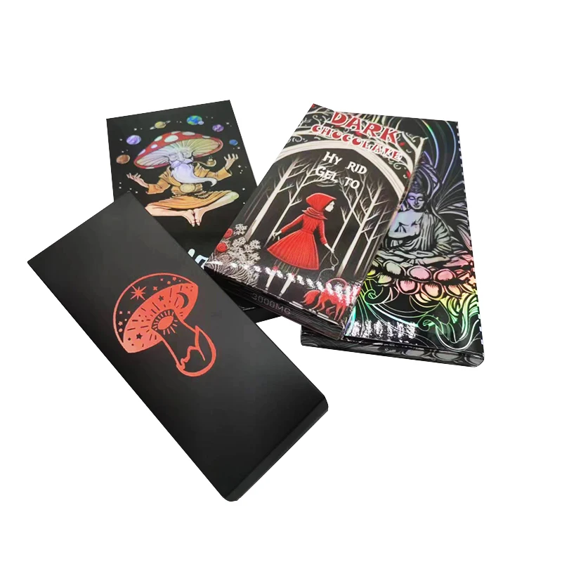 Chocolate Bar Packaging Box Packaging Custom Holographic Cartoon Resistant One Gummy up Edible Mushroom Chocolate Bar Child Food