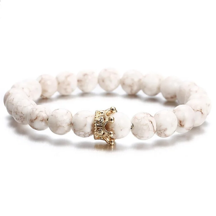 White stone crown bracelet volcanic stone bracelet men volcanic stone bracelet