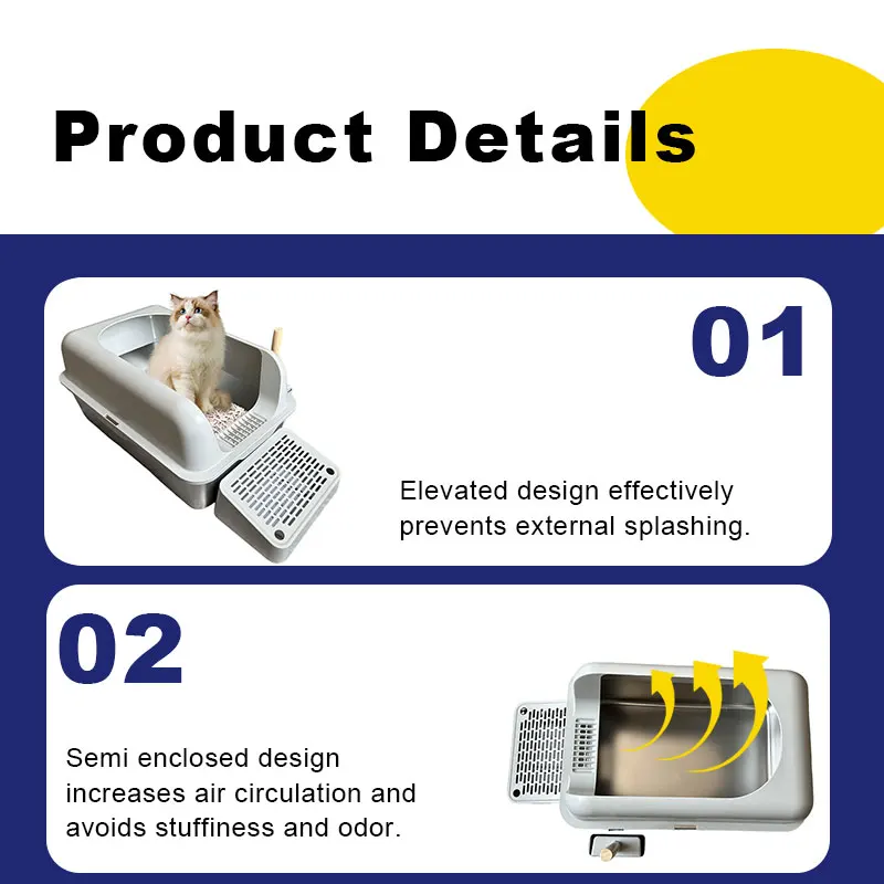 Large size Stainless Steel Cat Litter Box - Never Absorbs Odor Stains or Rusts No Residue Build Up