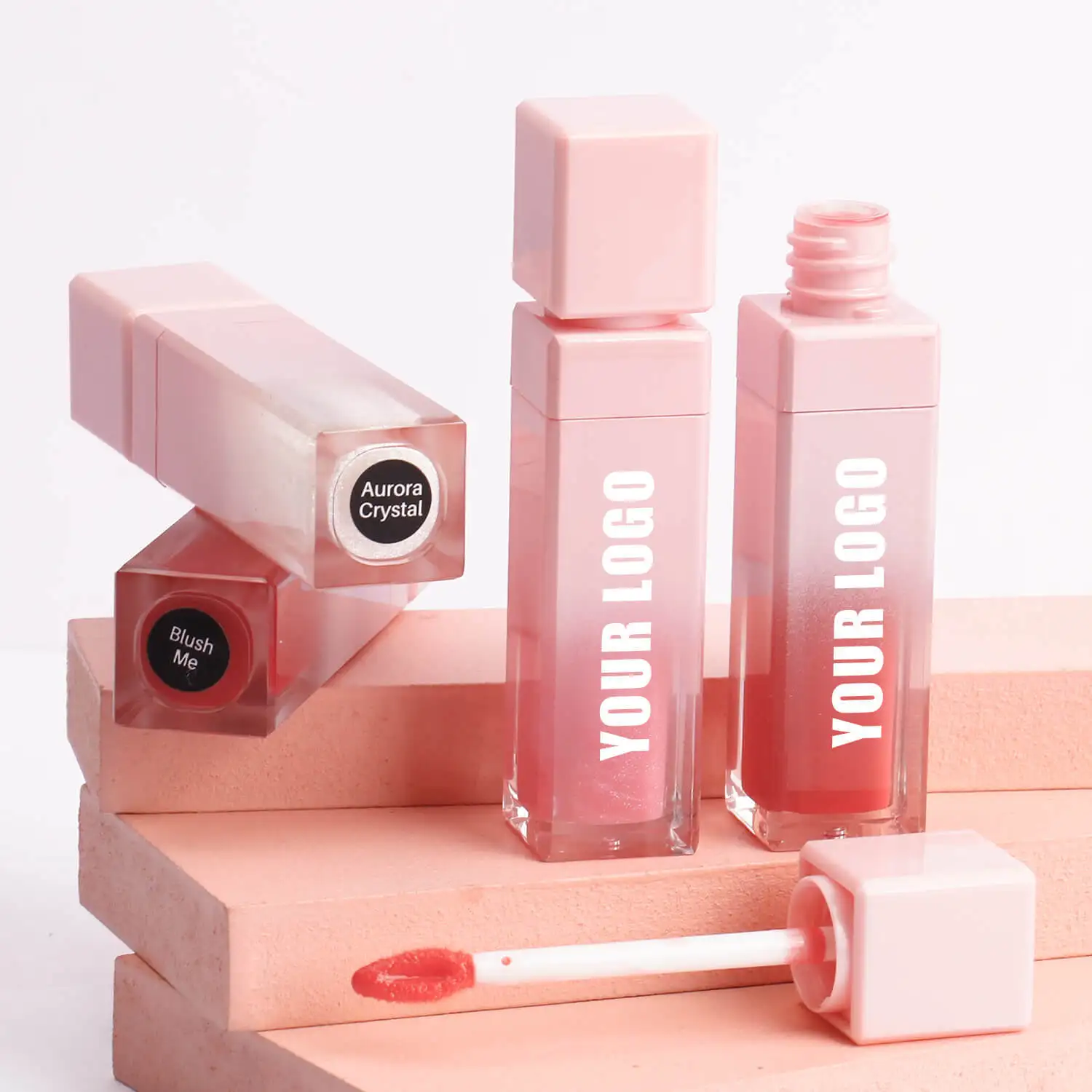 Vegan Lipsticks Makeups Private Label Matte Liquid pink Container