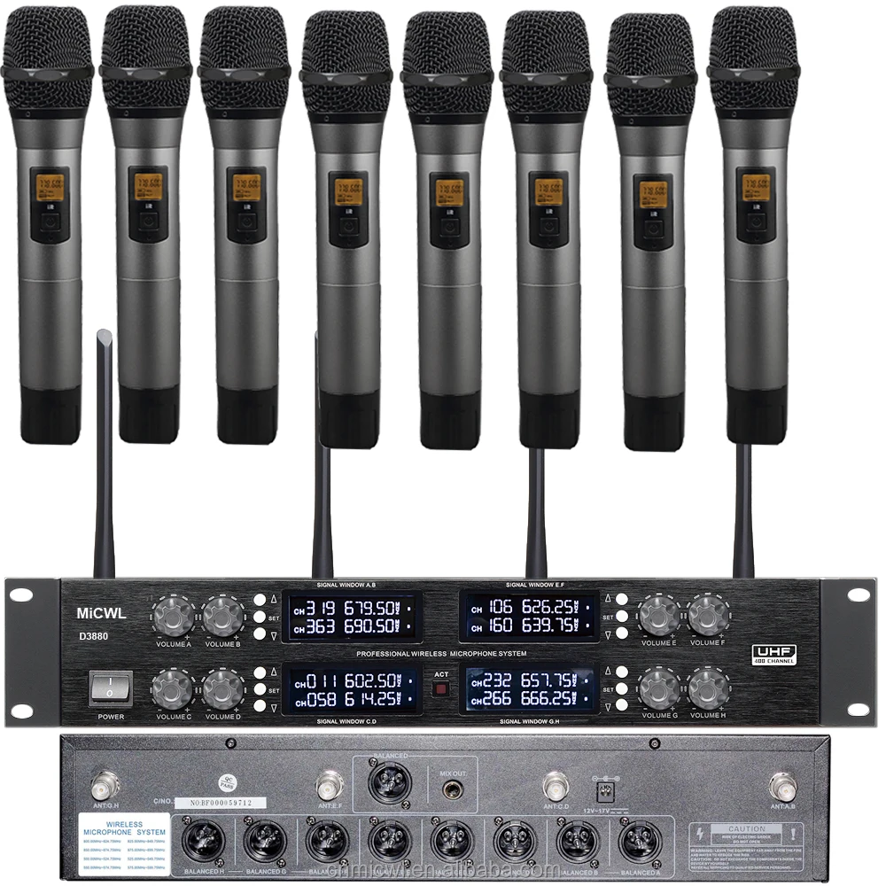 High-End Digital 8 Mics Channel UHF Wireless Handheld Gooseneck Headset Lapel Microphone System Press Conference Karaoke Sets