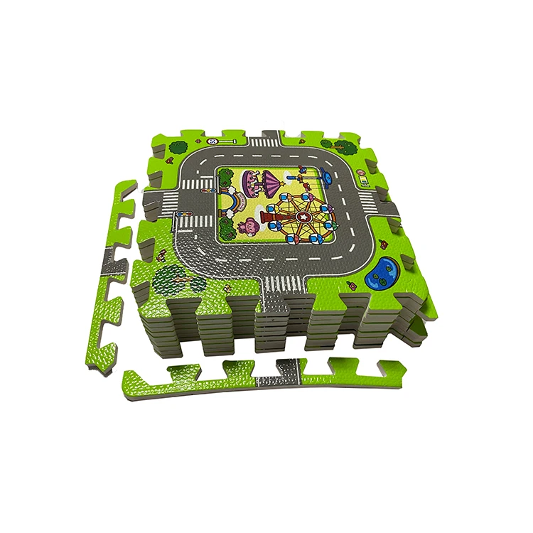 Play Mat Road Toy Foam Playmat Interlocking Floor Puzzle Road Playroom Mat Interactive Play Set (9 Piece Set Zoo)