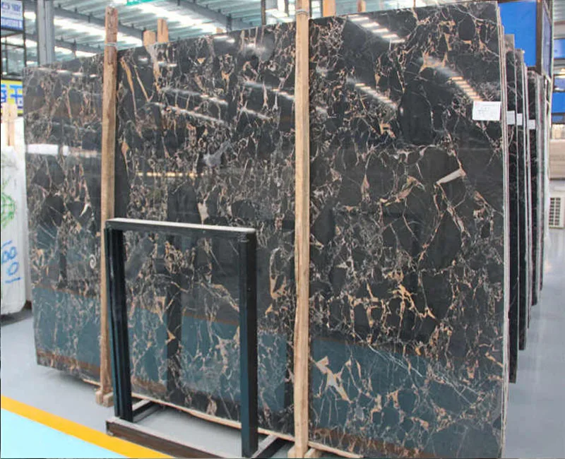 Competitive Price Chinese Polished Black Nero Portoro Gold Marble Floor Tiles