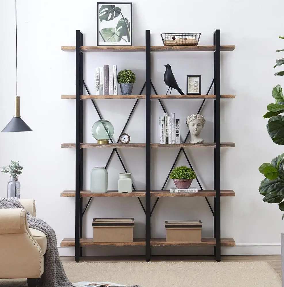 
Ladder Style Bookcases Furniture Vintage Industrial Bookshelf Large Book Shelves for Home Office Decor Display 