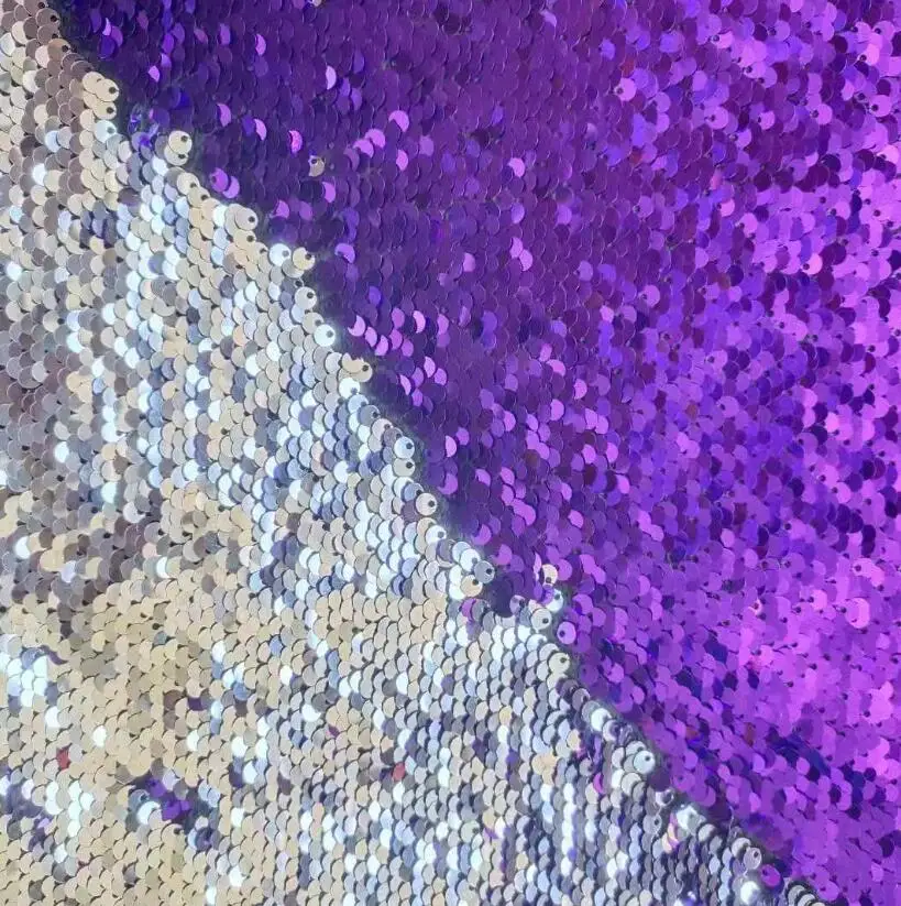  LOW MOQ 100% Polyester Fabric Embroidered Satin Double side color sequins spangle fabric for wedding