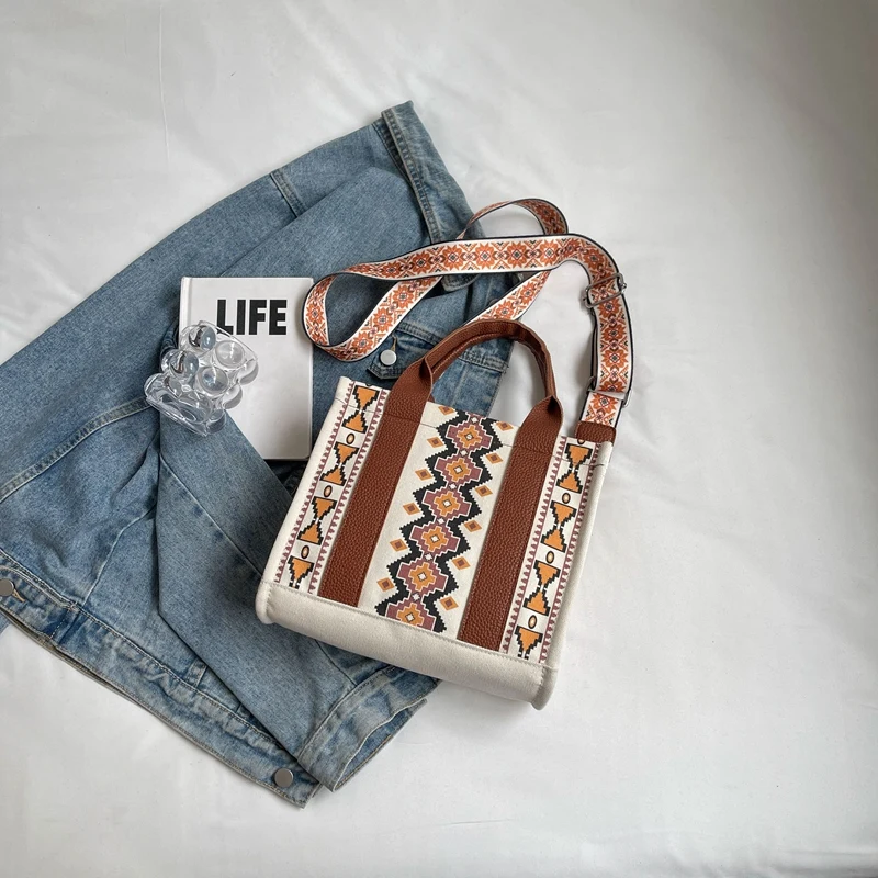 Trendy Vintage Canvas Tote Bag for Women Western Shoulder Purses Boho Aztec Satchel Handbags crossbody
